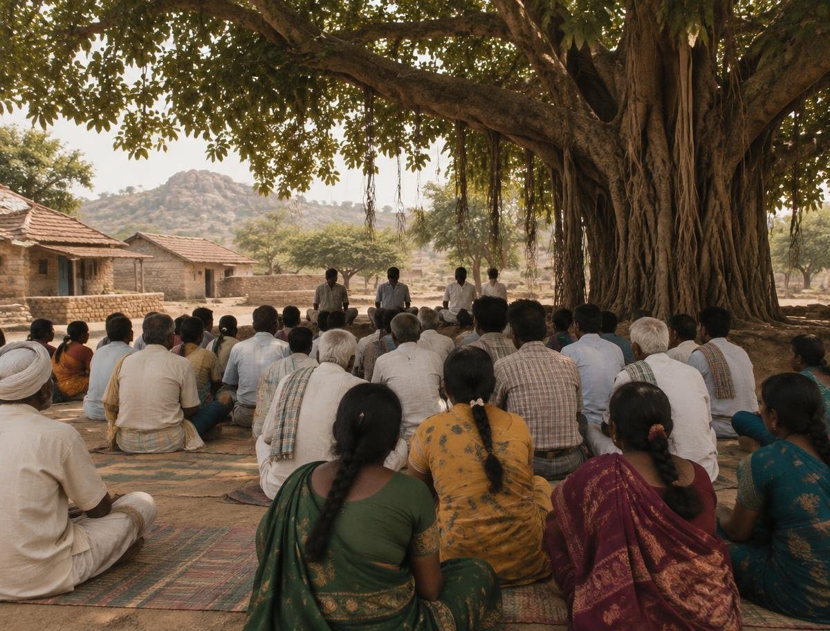 ಆಲದ ಮರದಡಿ ಸಮುದಾಯ ಸಭೆಯಲ್ಲಿ ಕುಳಿತ ಗ್ರಾಮಸ್ಥರು (ಸಾಂಕೇತಿಕ ಚಿತ್ರ)